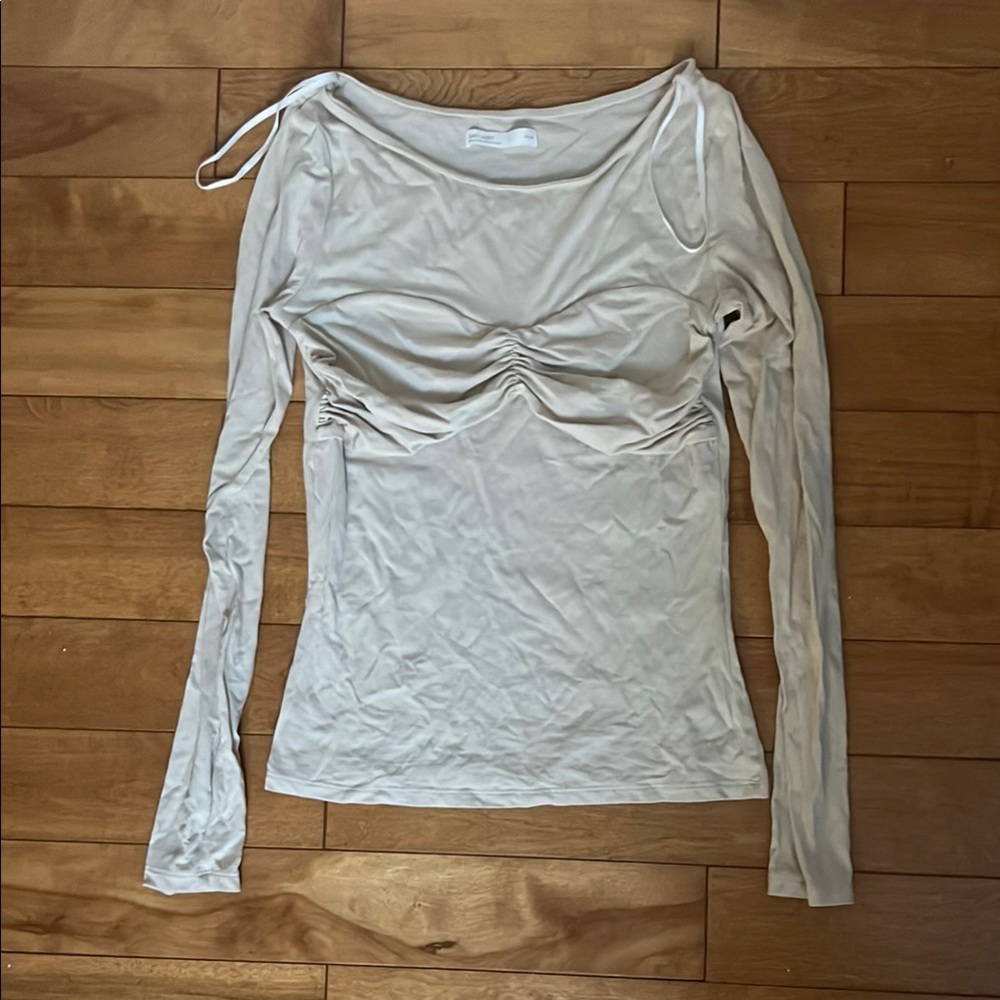 OAK + FORT Gray Long Sleeve Ruched Blouse